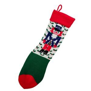 Vintage Soldier Christmas Stocking Crochet Nut Cracker Red